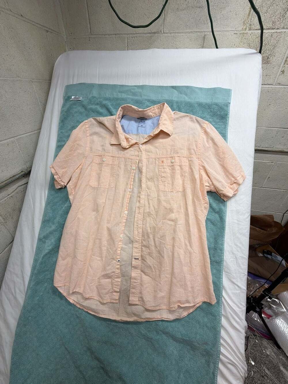 IZOD Saltwater Relaxed Classics Men's Peach Striped Button-Up Short Sleeve Shirt